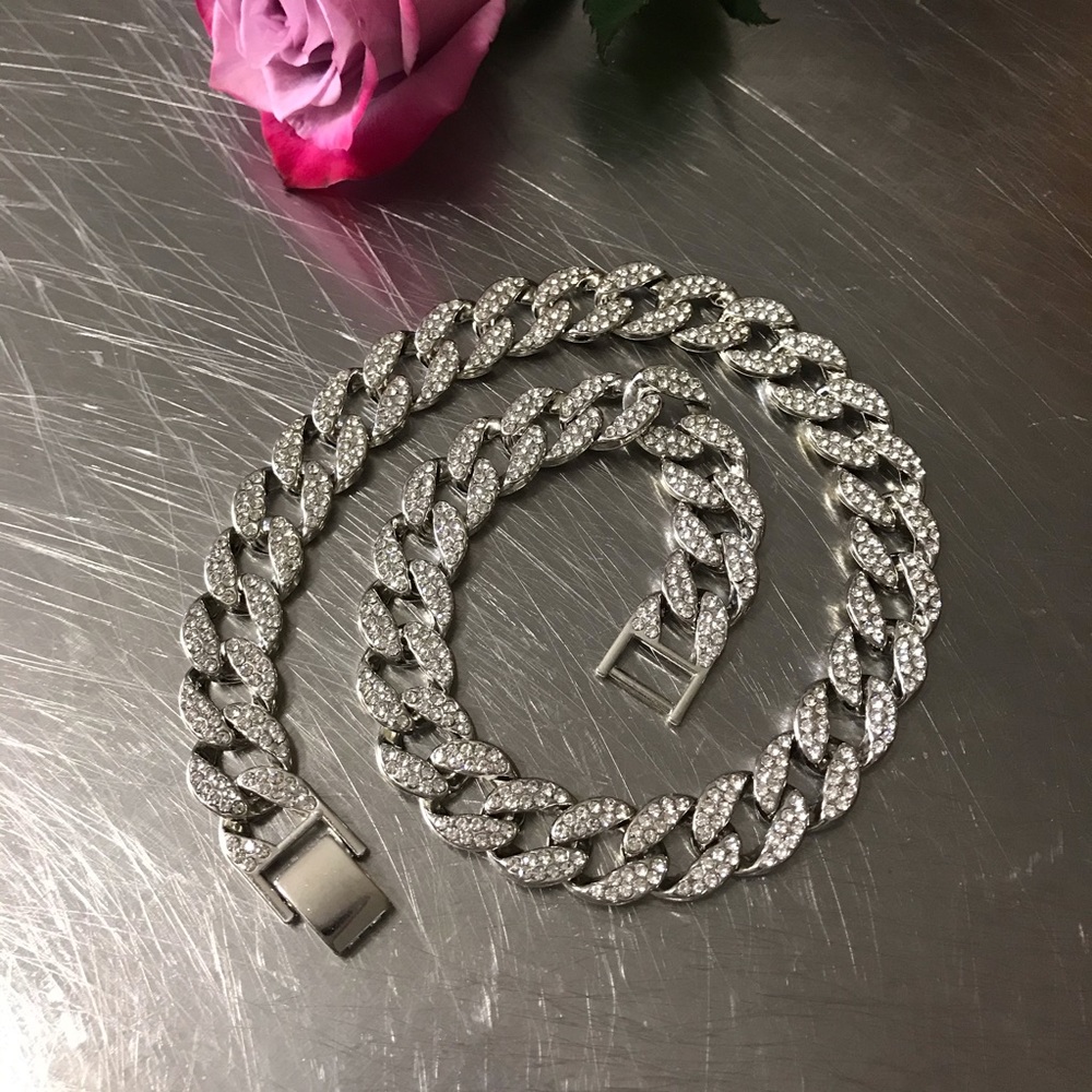 Silver Chain Necklace with Stones
